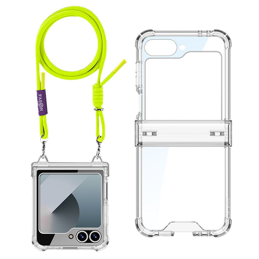 GKK For Samsung Galaxy Z Flip7 FE 5G / Z Flip6 5G Clear Case Airbag Hinge Protector PC Phone Cover with Strap - Yellow