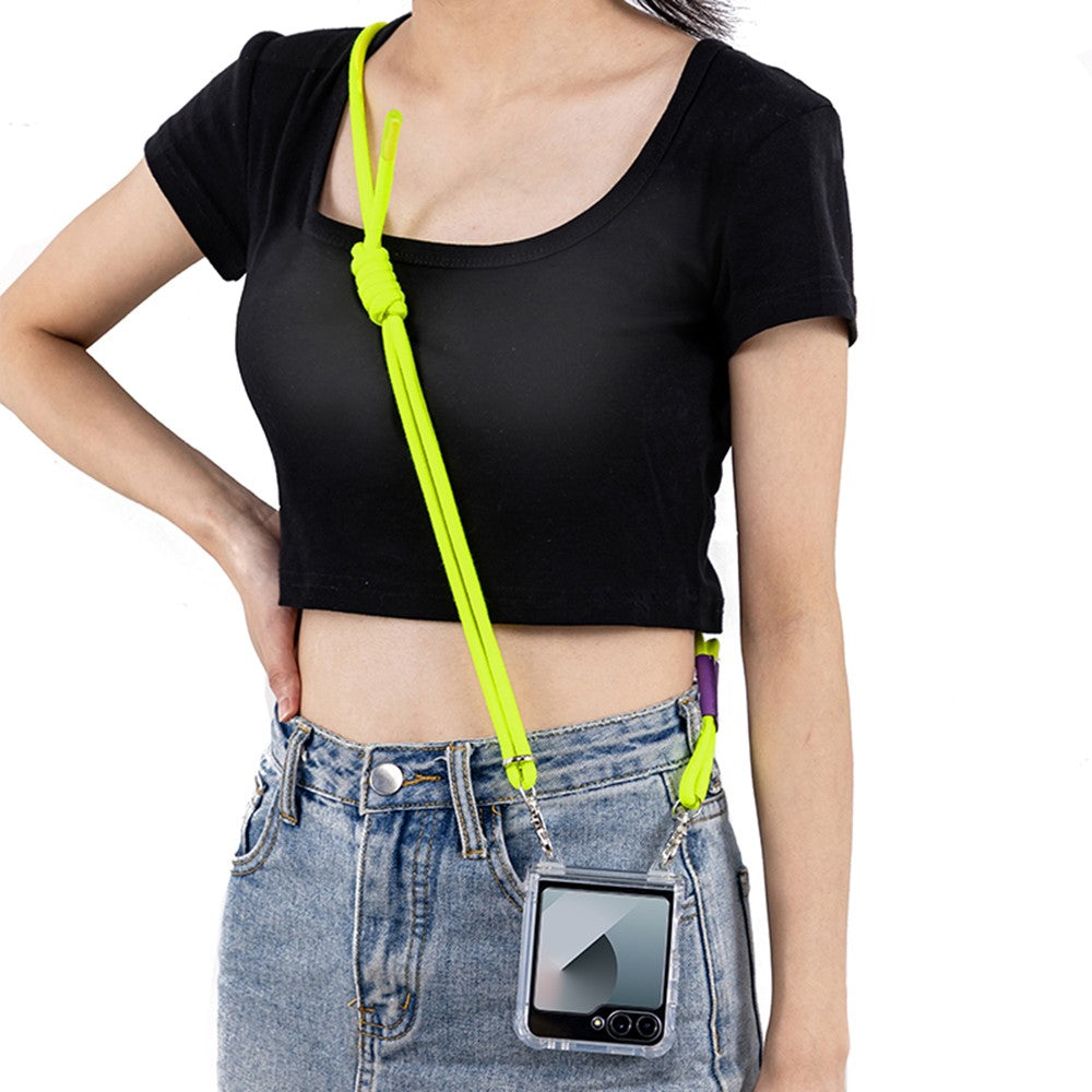 GKK For Samsung Galaxy Z Flip7 FE 5G / Z Flip6 5G Clear Case Airbag Hinge Protector PC Phone Cover with Strap - Yellow