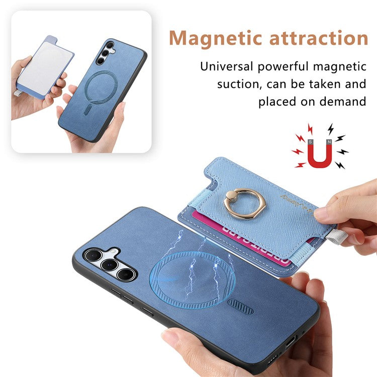 B5 For Samsung Galaxy A35 5G Case 2-in-1 Magnetic Detachable Card Holder Leather+TPU Phone Cover - Blue