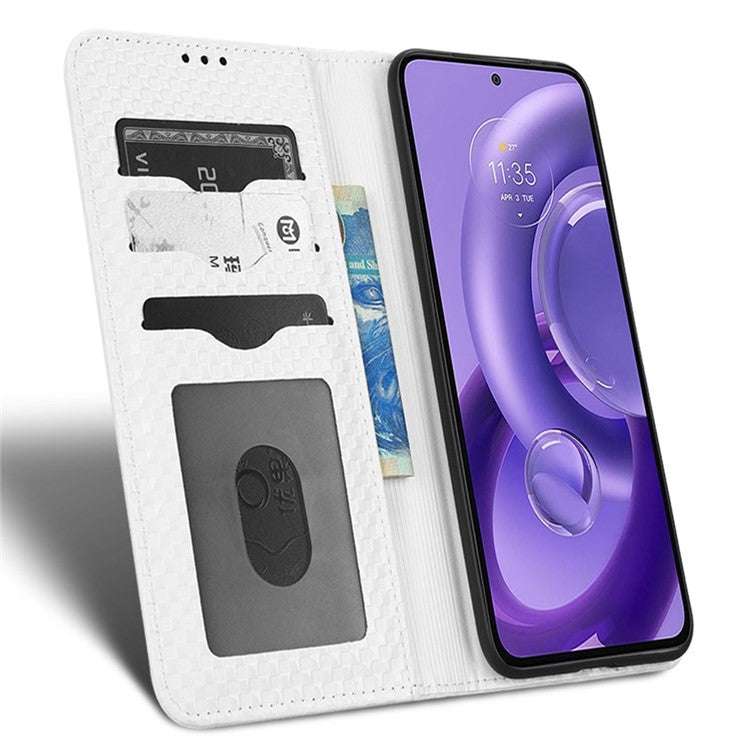 For Motorola Edge 30 Neo 5G / Edge 30 Lite 5G Slim Fit Grid Texture PU Leather Stand Case Auto-absorbed Phone Wallet Cover - White