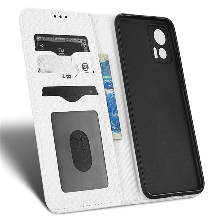 For Motorola Edge 30 Neo 5G / Edge 30 Lite 5G Slim Fit Grid Texture PU Leather Stand Case Auto-absorbed Phone Wallet Cover - White