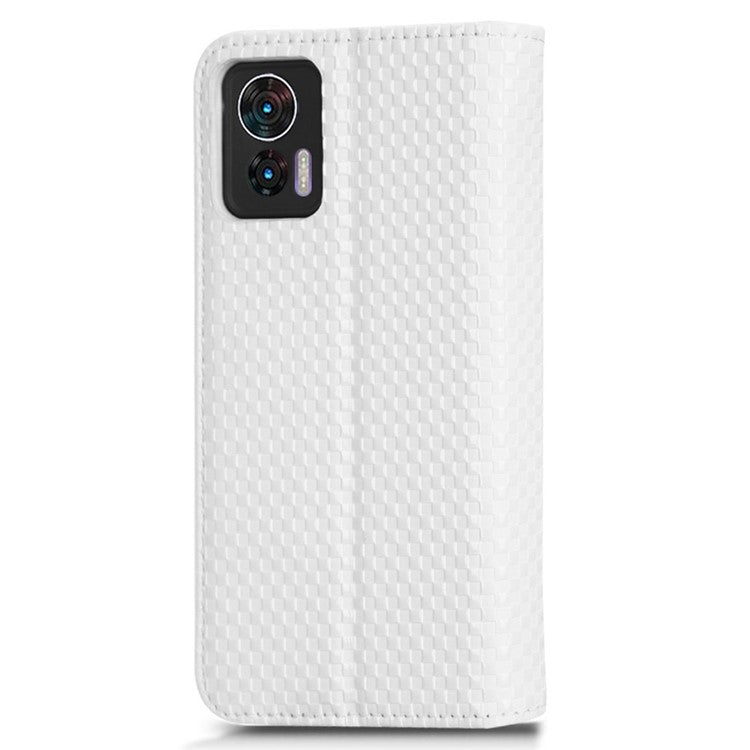 For Motorola Edge 30 Neo 5G / Edge 30 Lite 5G Slim Fit Grid Texture PU Leather Stand Case Auto-absorbed Phone Wallet Cover - White