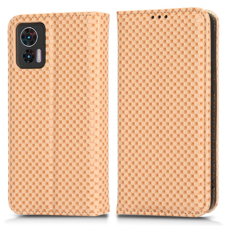 For Motorola Edge 30 Neo 5G / Edge 30 Lite 5G Slim Fit Grid Texture PU Leather Stand Case Auto-absorbed Phone Wallet Cover - Beige