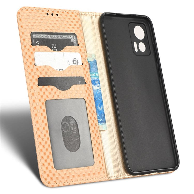 For Motorola Edge 30 Neo 5G / Edge 30 Lite 5G Slim Fit Grid Texture PU Leather Stand Case Auto-absorbed Phone Wallet Cover - Beige