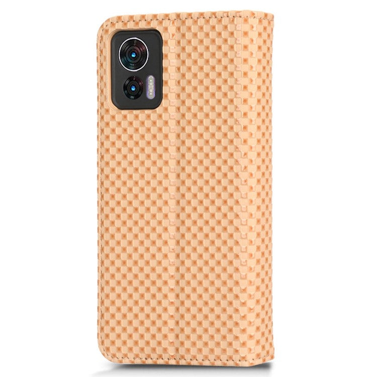 For Motorola Edge 30 Neo 5G / Edge 30 Lite 5G Slim Fit Grid Texture PU Leather Stand Case Auto-absorbed Phone Wallet Cover - Beige