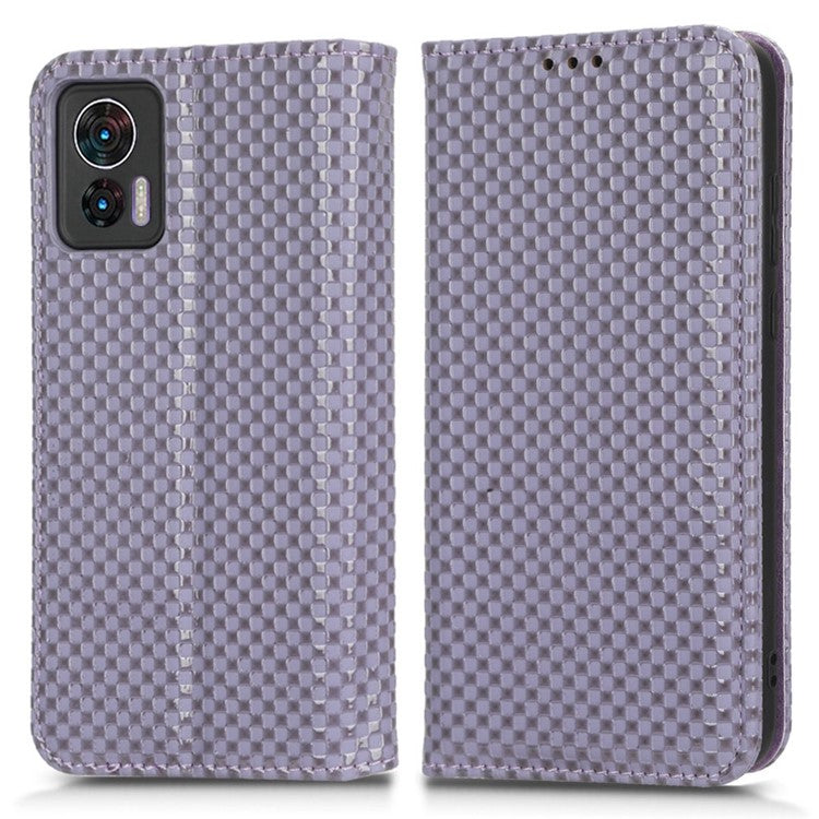 For Motorola Edge 30 Neo 5G / Edge 30 Lite 5G Slim Fit Grid Texture PU Leather Stand Case Auto-absorbed Phone Wallet Cover - Light Purple
