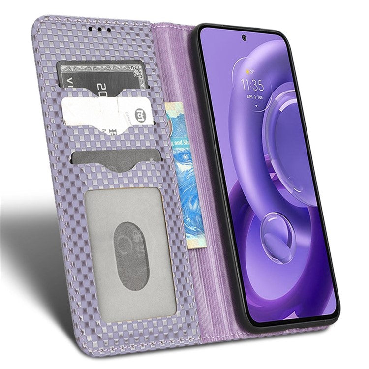 For Motorola Edge 30 Neo 5G / Edge 30 Lite 5G Slim Fit Grid Texture PU Leather Stand Case Auto-absorbed Phone Wallet Cover - Light Purple