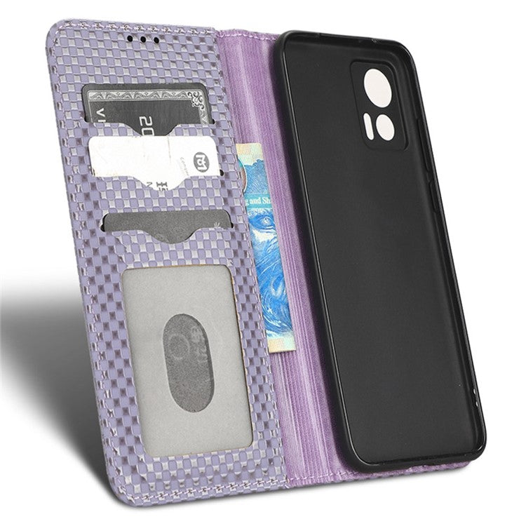 For Motorola Edge 30 Neo 5G / Edge 30 Lite 5G Slim Fit Grid Texture PU Leather Stand Case Auto-absorbed Phone Wallet Cover - Light Purple