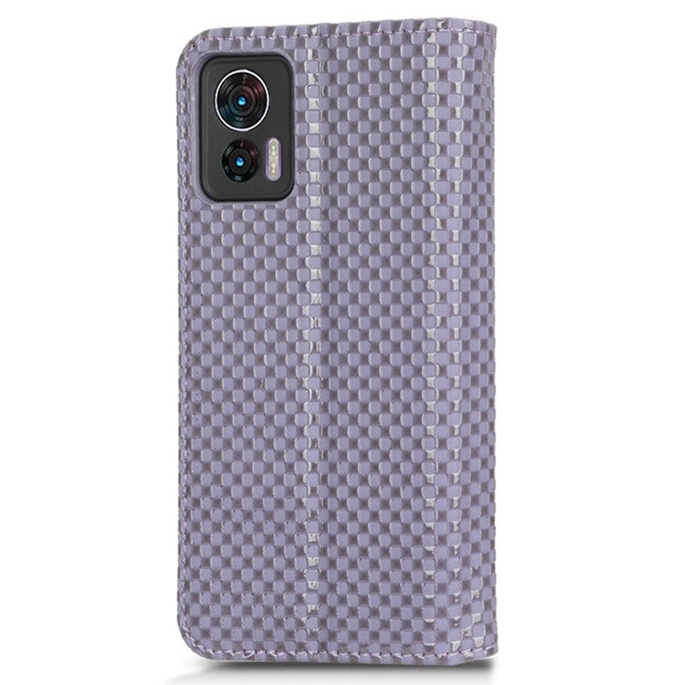 For Motorola Edge 30 Neo 5G / Edge 30 Lite 5G Slim Fit Grid Texture PU Leather Stand Case Auto-absorbed Phone Wallet Cover - Light Purple