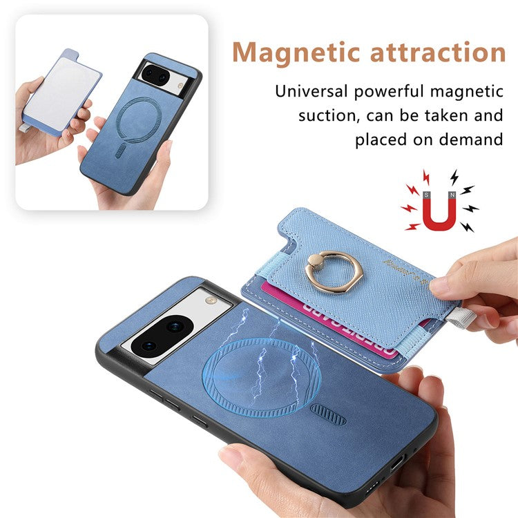 B5 For Google Pixel 8a Case 2-in-1 Magnetic Detachable Card Holder Leather+TPU Phone Cover - Blue
