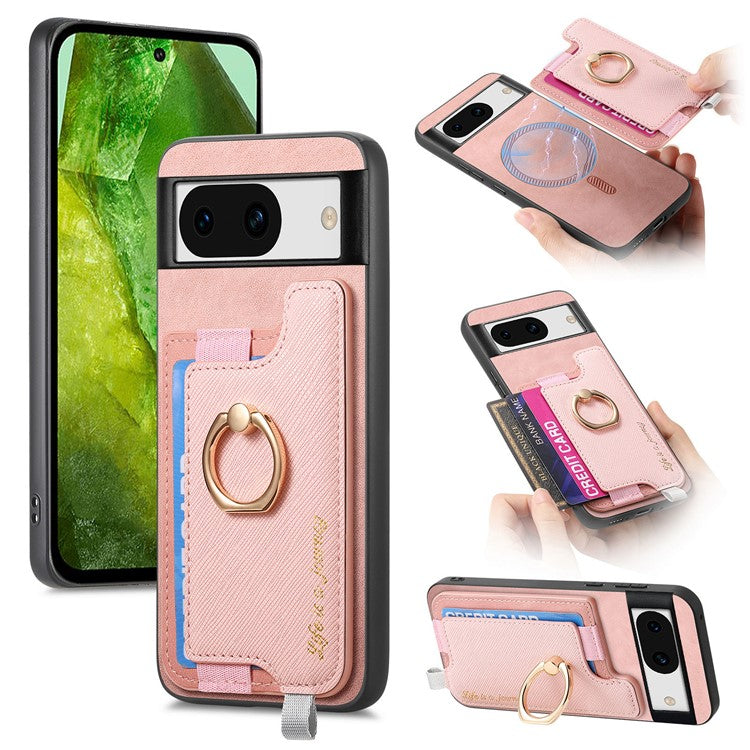 B5 For Google Pixel 8a Case 2-in-1 Magnetic Detachable Card Holder Leather+TPU Phone Cover - Pink