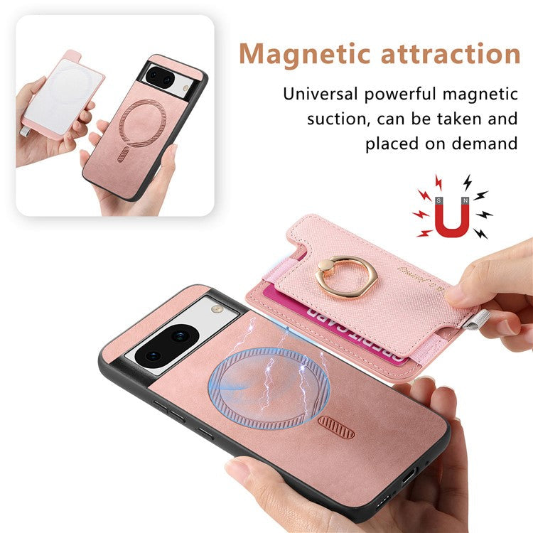 B5 For Google Pixel 8a Case 2-in-1 Magnetic Detachable Card Holder Leather+TPU Phone Cover - Pink