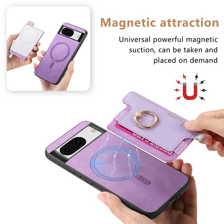 B5 For Google Pixel 8a Case 2-in-1 Magnetic Detachable Card Holder Leather+TPU Phone Cover - Purple
