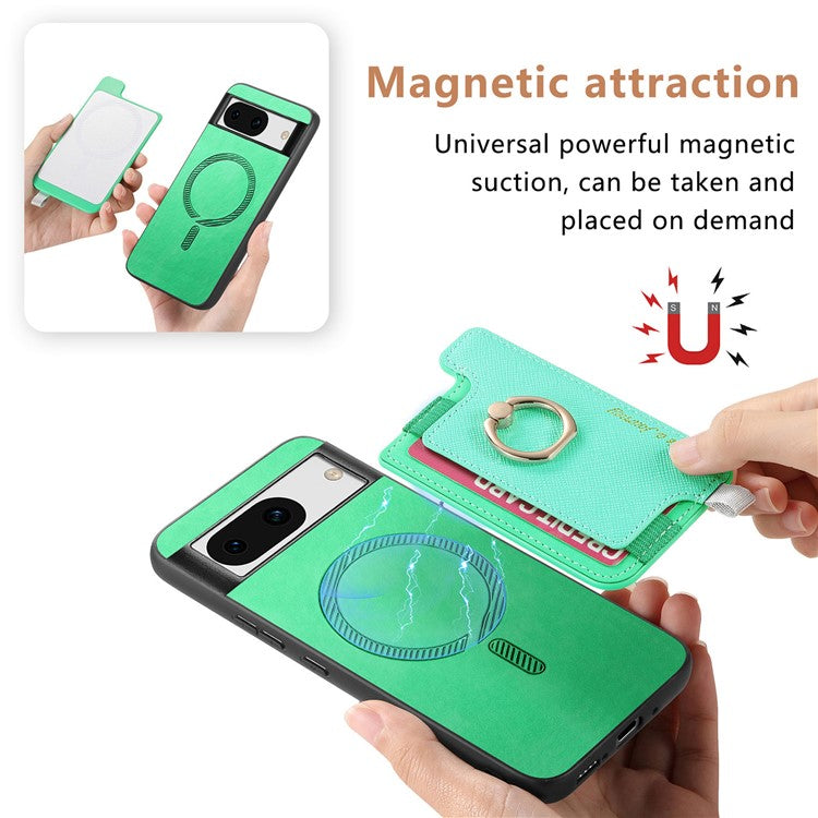 B5 For Google Pixel 8a Case 2-in-1 Magnetic Detachable Card Holder Leather+TPU Phone Cover - Green