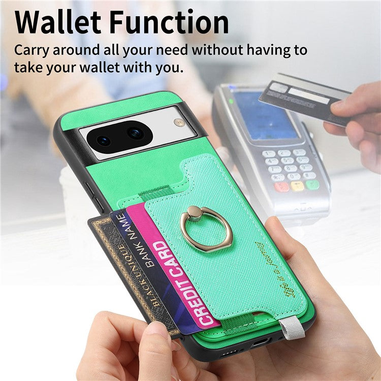 B5 For Google Pixel 8a Case 2-in-1 Magnetic Detachable Card Holder Leather+TPU Phone Cover - Green