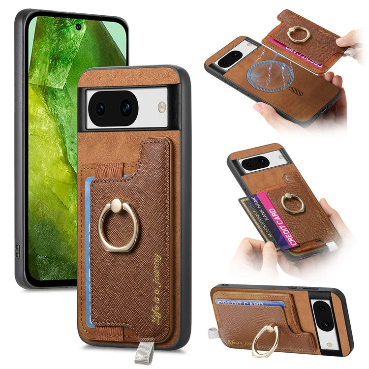 B5 For Google Pixel 8a Case 2-in-1 Magnetic Detachable Card Holder Leather+TPU Phone Cover - Brown