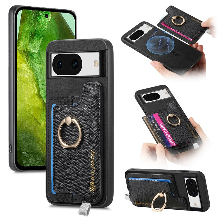 B5 For Google Pixel 8a Case 2-in-1 Magnetic Detachable Card Holder Leather+TPU Phone Cover - Black
