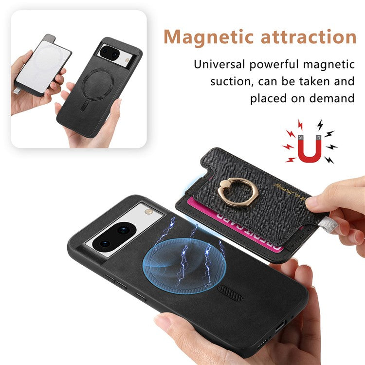 B5 For Google Pixel 8a Case 2-in-1 Magnetic Detachable Card Holder Leather+TPU Phone Cover - Black