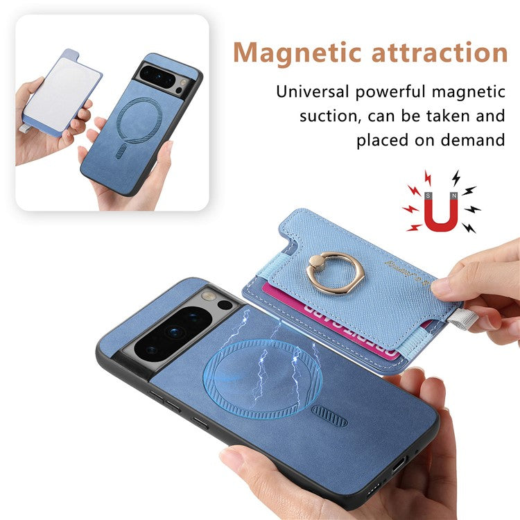 B5 For Google Pixel 8 Pro Case 2-in-1 Magnetic Detachable Card Holder Leather+TPU Phone Cover - Blue