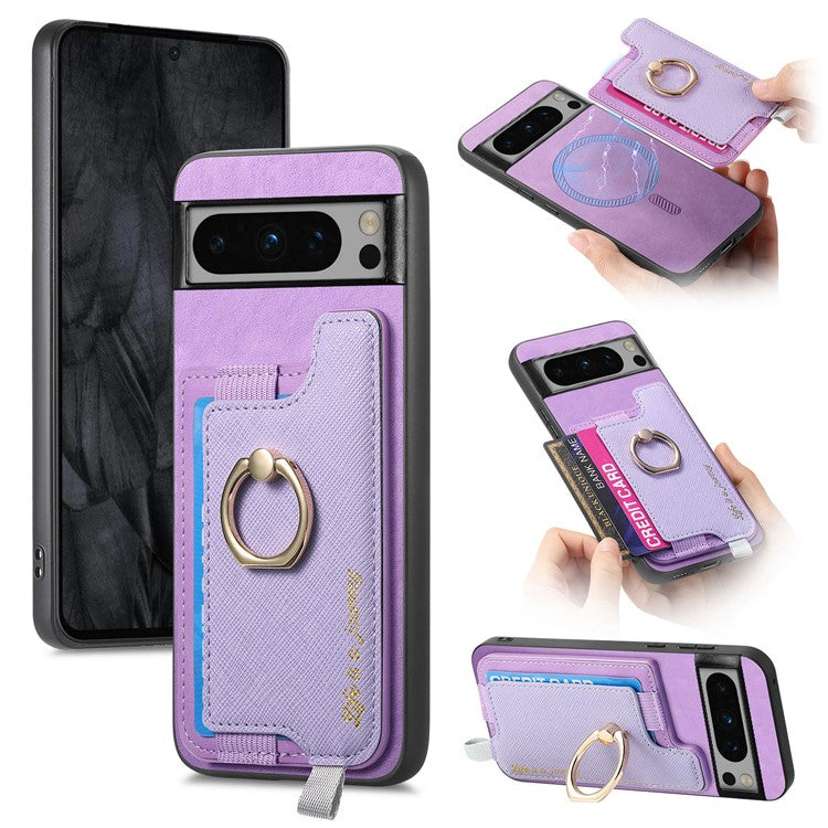 B5 For Google Pixel 8 Pro Case 2-in-1 Magnetic Detachable Card Holder Leather+TPU Phone Cover - Purple