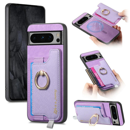 B5 For Google Pixel 8 Pro Case 2-in-1 Magnetic Detachable Card Holder Leather+TPU Phone Cover - Purple