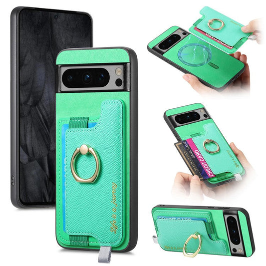 B5 For Google Pixel 8 Pro Case 2-in-1 Magnetic Detachable Card Holder Leather+TPU Phone Cover - Green