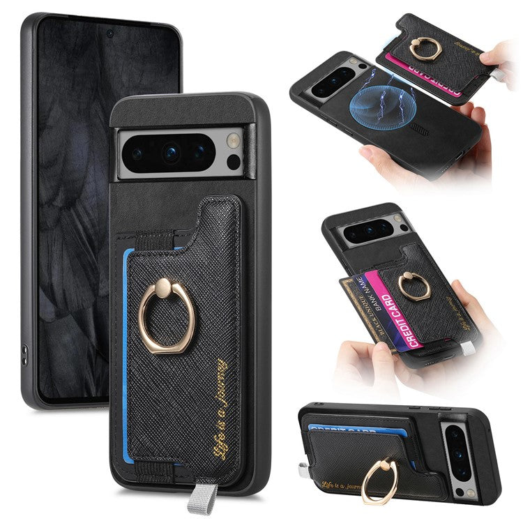 B5 For Google Pixel 8 Pro Case 2-in-1 Magnetic Detachable Card Holder Leather+TPU Phone Cover - Black