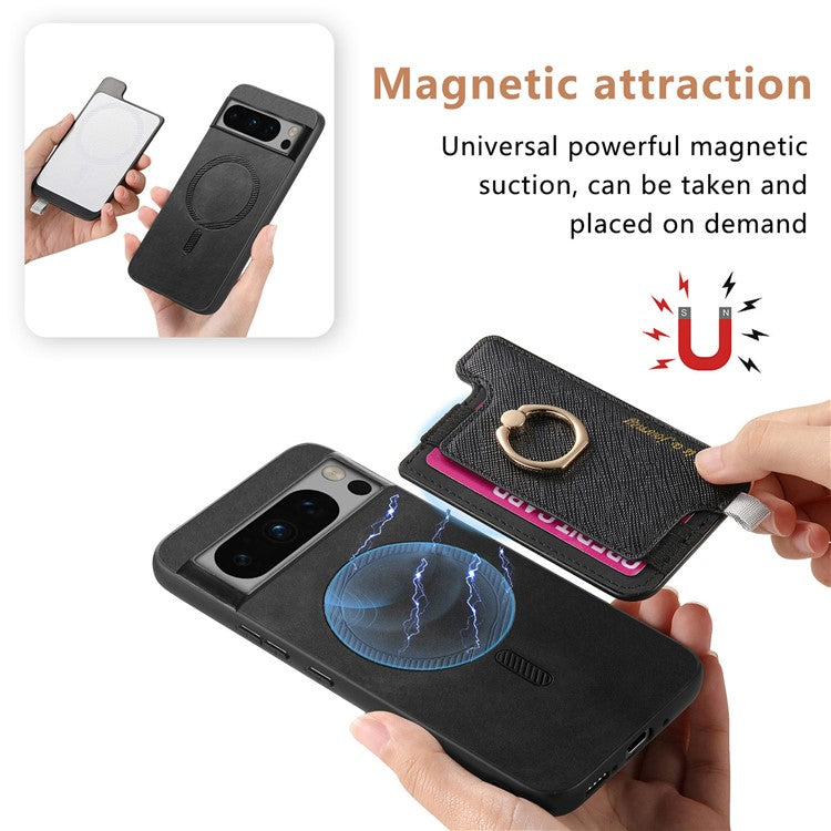 B5 For Google Pixel 8 Pro Case 2-in-1 Magnetic Detachable Card Holder Leather+TPU Phone Cover - Black