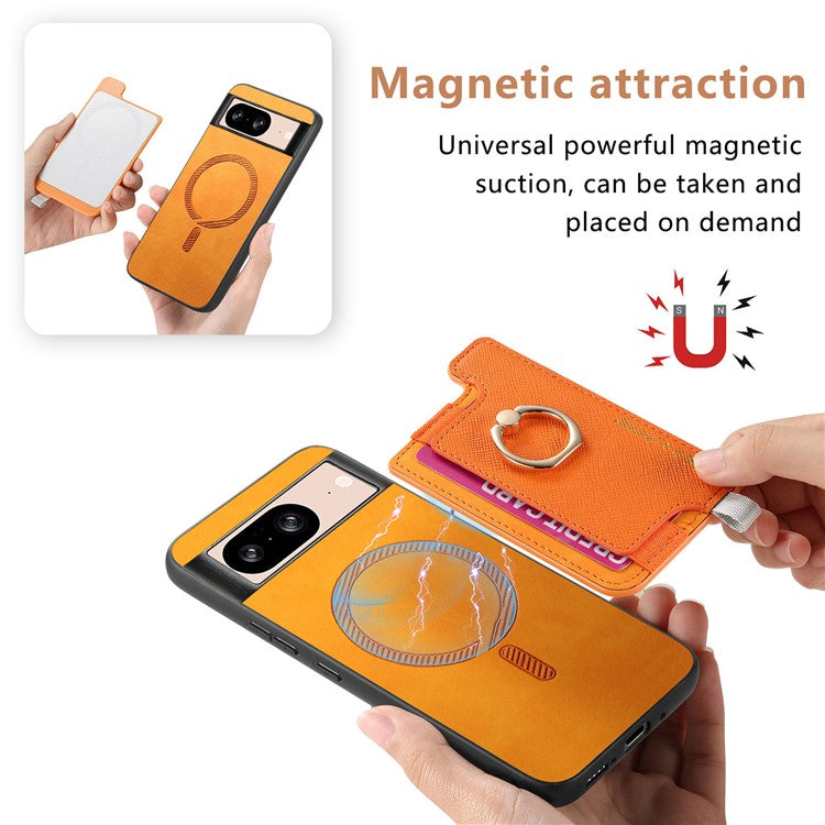 B5 For Google Pixel 8 Case 2-in-1 Magnetic Detachable Card Holder Leather+TPU Phone Cover - Yellow