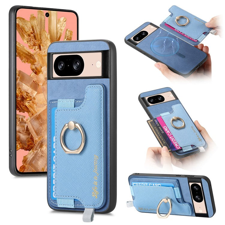 B5 For Google Pixel 8 Case 2-in-1 Magnetic Detachable Card Holder Leather+TPU Phone Cover - Blue