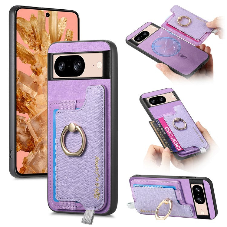 B5 For Google Pixel 8 Case 2-in-1 Magnetic Detachable Card Holder Leather+TPU Phone Cover - Purple