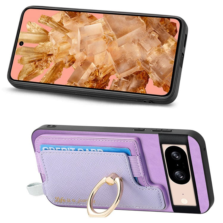B5 For Google Pixel 8 Case 2-in-1 Magnetic Detachable Card Holder Leather+TPU Phone Cover - Purple