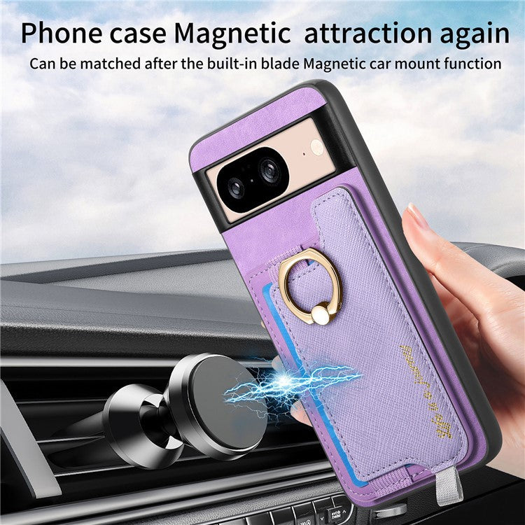 B5 For Google Pixel 8 Case 2-in-1 Magnetic Detachable Card Holder Leather+TPU Phone Cover - Purple