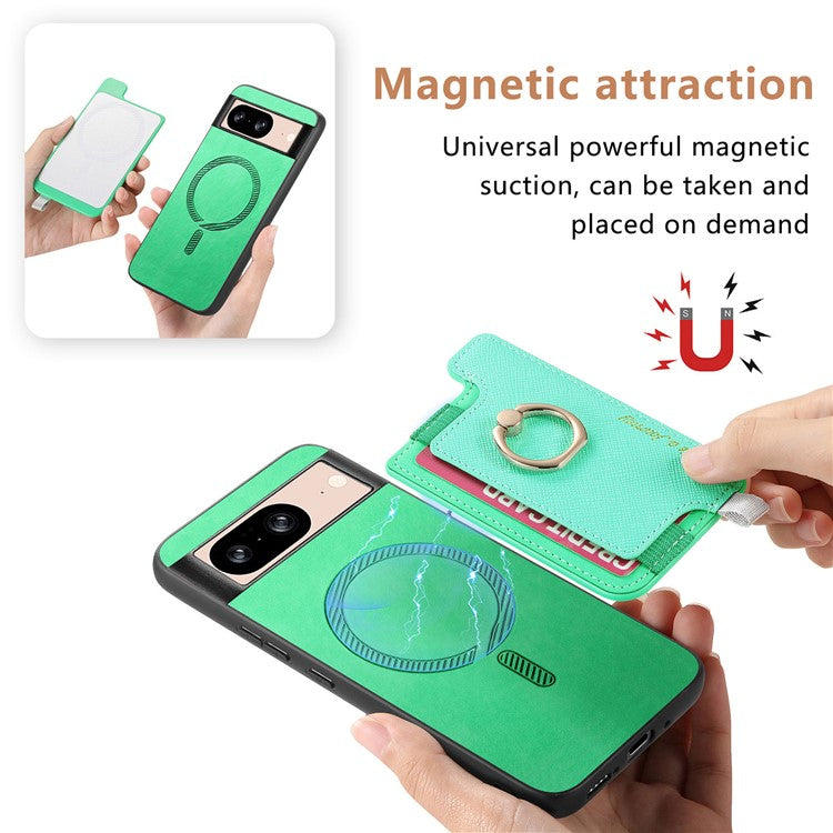 B5 For Google Pixel 8 Case 2-in-1 Magnetic Detachable Card Holder Leather+TPU Phone Cover - Green