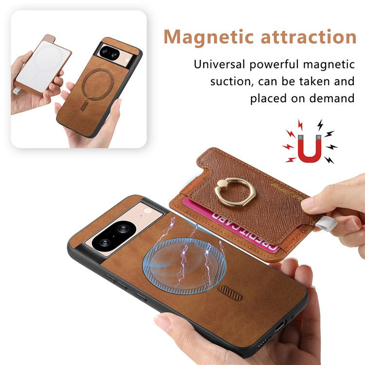 B5 For Google Pixel 8 Case 2-in-1 Magnetic Detachable Card Holder Leather+TPU Phone Cover - Brown