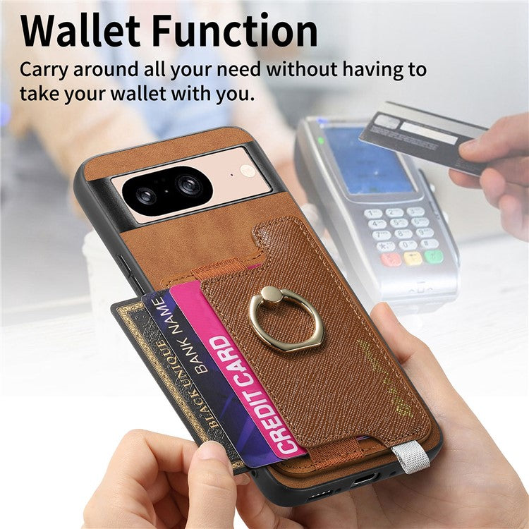 B5 For Google Pixel 8 Case 2-in-1 Magnetic Detachable Card Holder Leather+TPU Phone Cover - Brown