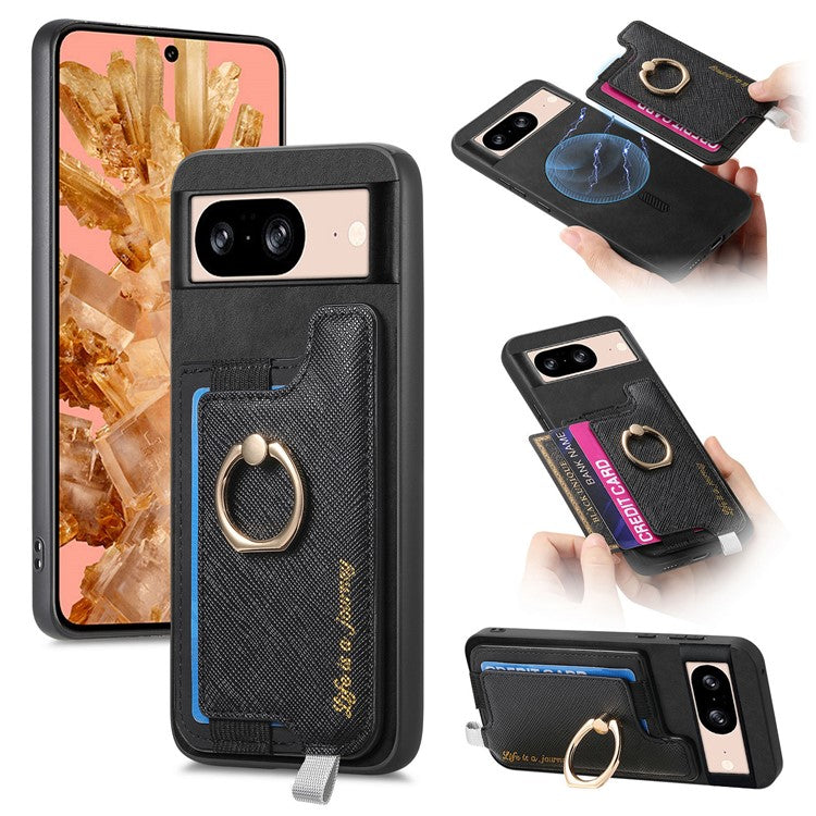 B5 For Google Pixel 8 Case 2-in-1 Magnetic Detachable Card Holder Leather+TPU Phone Cover - Black