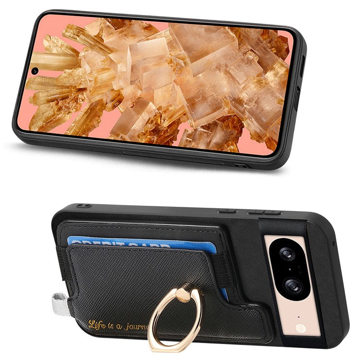 B5 For Google Pixel 8 Case 2-in-1 Magnetic Detachable Card Holder Leather+TPU Phone Cover - Black