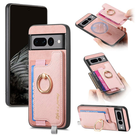 B5 For Google Pixel 7 Pro 5G Case 2-in-1 Magnetic Detachable Card Holder Leather+TPU Phone Cover - Pink