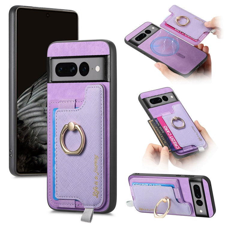 B5 For Google Pixel 7 Pro 5G Case 2-in-1 Magnetic Detachable Card Holder Leather+TPU Phone Cover - Purple