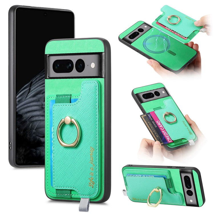 B5 For Google Pixel 7 Pro 5G Case 2-in-1 Magnetic Detachable Card Holder Leather+TPU Phone Cover - Green