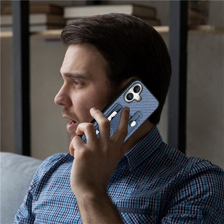 C1-01 For iPhone 16 Case Wristband Anti-Drop Leather Back Cover with Card Holder, Card Knife - Black