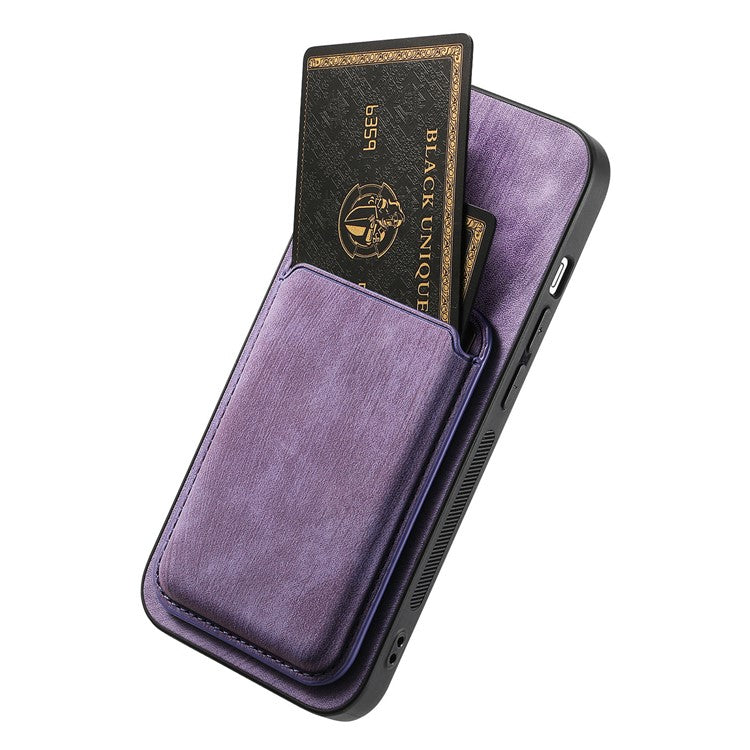 D12 For iPhone 16 Case Leather+TPU Retro Phone Cover with Detachable Card Slot - Purple