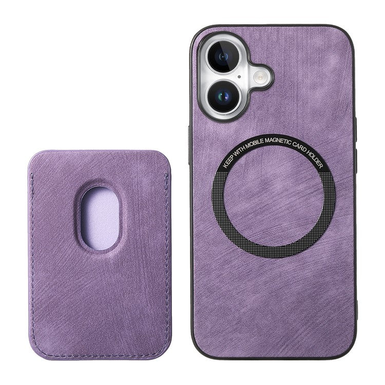 D12 For iPhone 16 Case Leather+TPU Retro Phone Cover with Detachable Card Slot - Purple