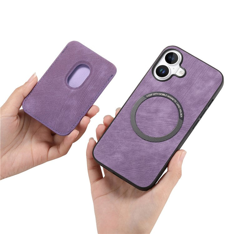 D12 For iPhone 16 Case Leather+TPU Retro Phone Cover with Detachable Card Slot - Purple