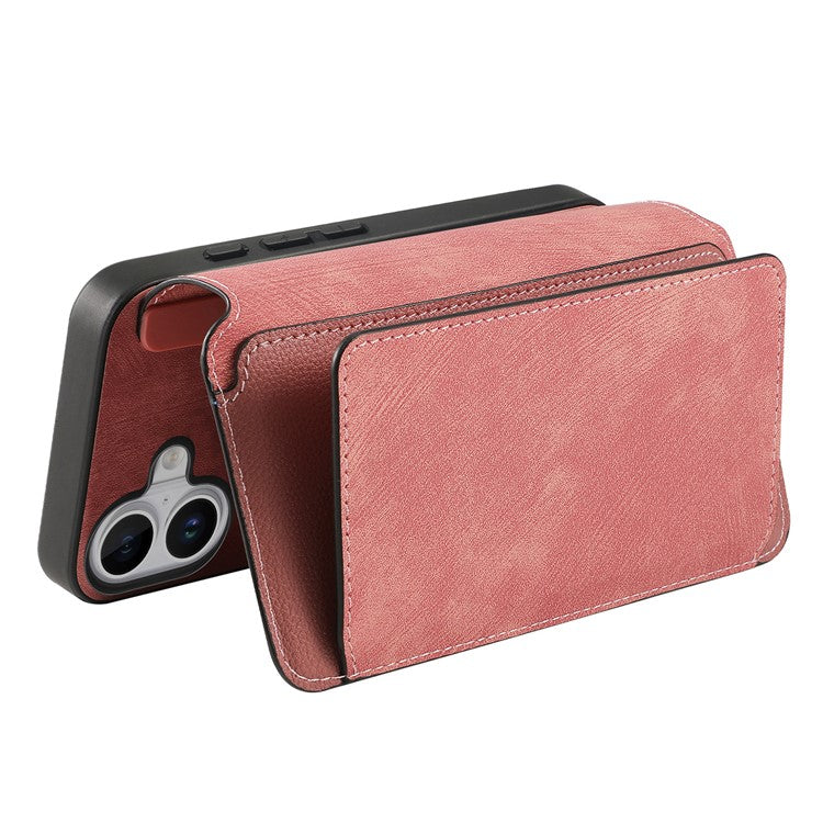 CASENEO MW-02 For iPhone 16 Leather Case Detachable Magnetic Phone Cover - Pink