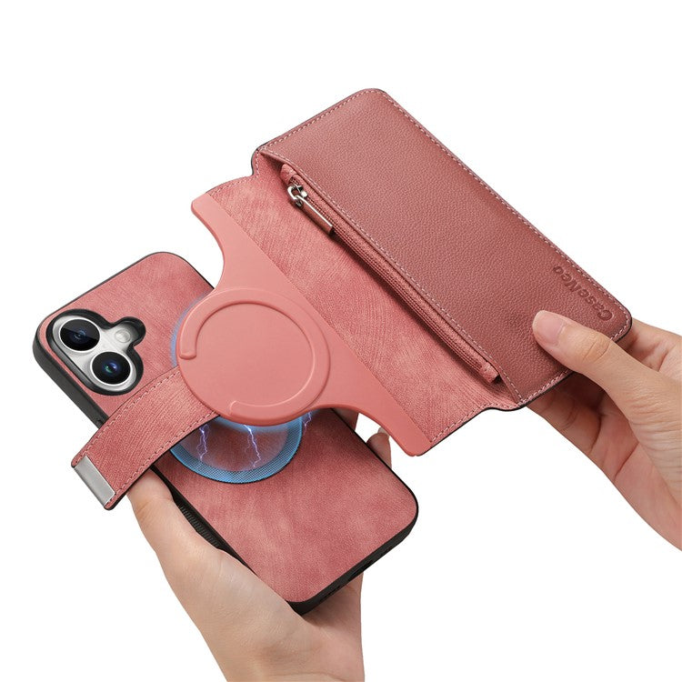 CASENEO MW-02 For iPhone 16 Leather Case Detachable Magnetic Phone Cover - Pink
