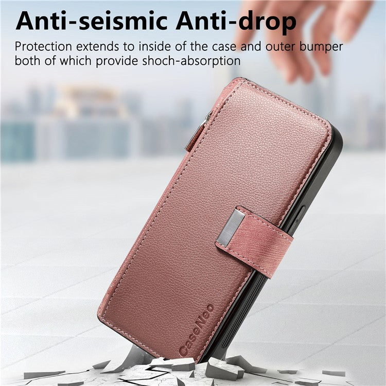 CASENEO MW-02 For iPhone 16 Leather Case Detachable Magnetic Phone Cover - Pink