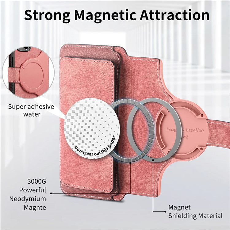 CASENEO MW-02 For iPhone 16 Leather Case Detachable Magnetic Phone Cover - Pink