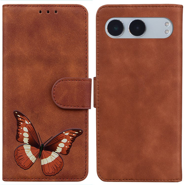For OnePlus Nord 4 Stand Case PU Leather Phone Cover Butterfly Printed - Brown